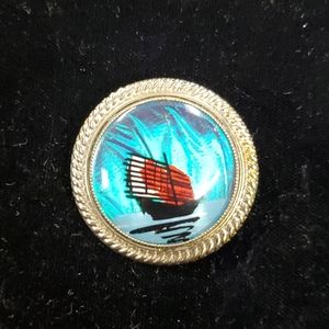 Butterfly wing Asian junk boat brooch SP3 2